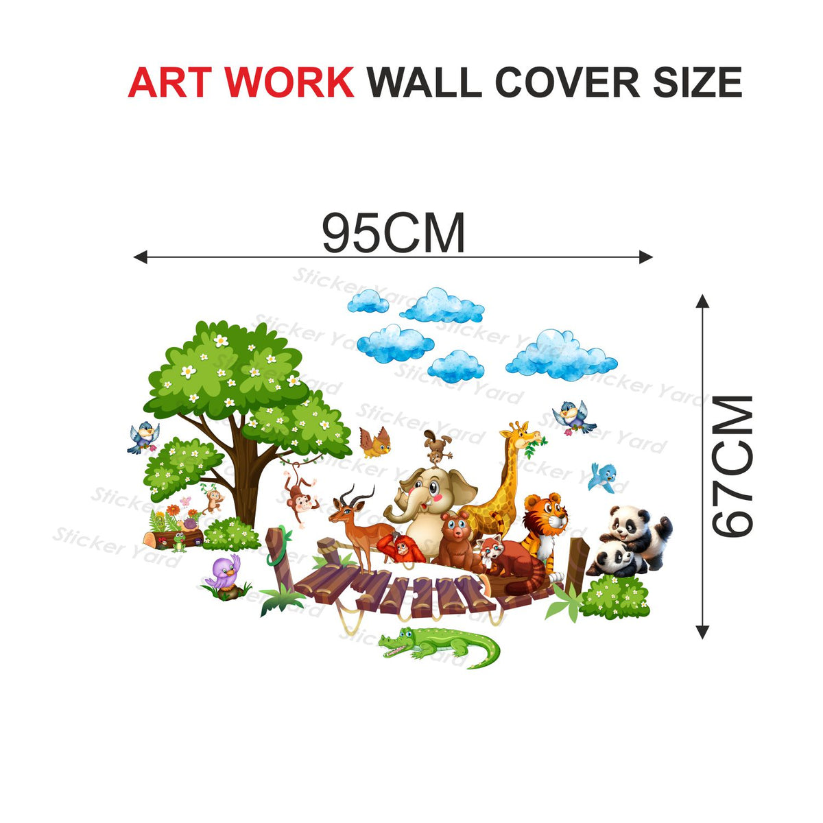 FramingoKart Pvc Vinyl Cute Animals On Bridge Self-Adhesive Wall Sticker for Home Decor/Decoration - Living Room, Bedroom, Kids Room (Multicolor,Size 95X67CM)