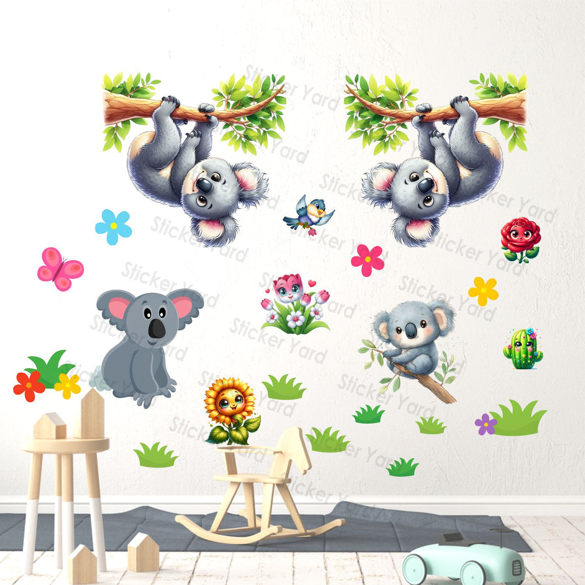 FramingoKart Pvc Vinyl Hanging Cute Koala  Self-Adhesive Wall Sticker for Home Decor/Decoration - Living Room, Bedroom, Kids Room (Multicolor,Size 92X61CM)