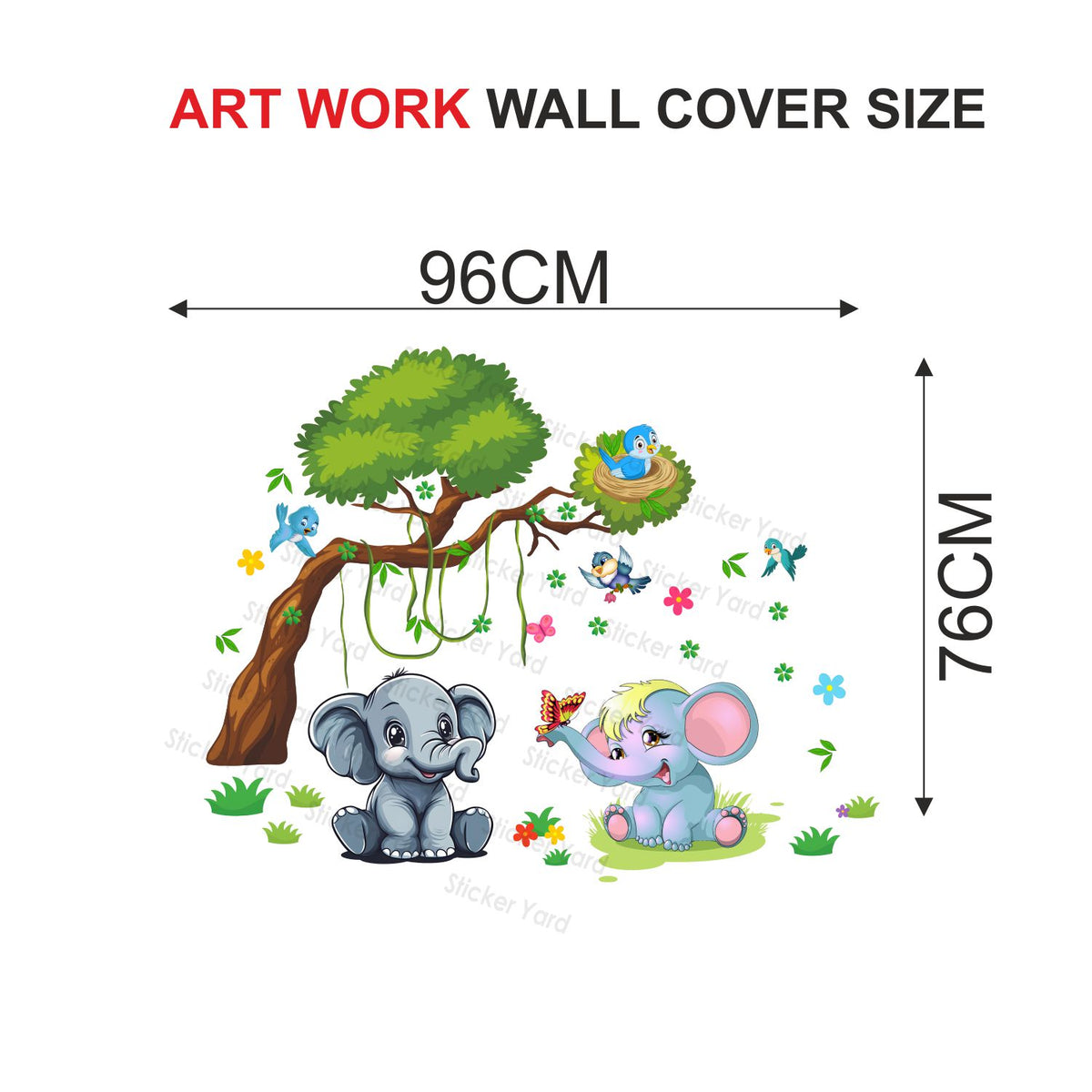FramingoKart Pvc Vinyl Baby Elephants Tree Self-Adhesive Wall Sticker for Home Decor/Decoration - Living Room, Bedroom, Kids Room (Multicolor,Size 96X76CM)