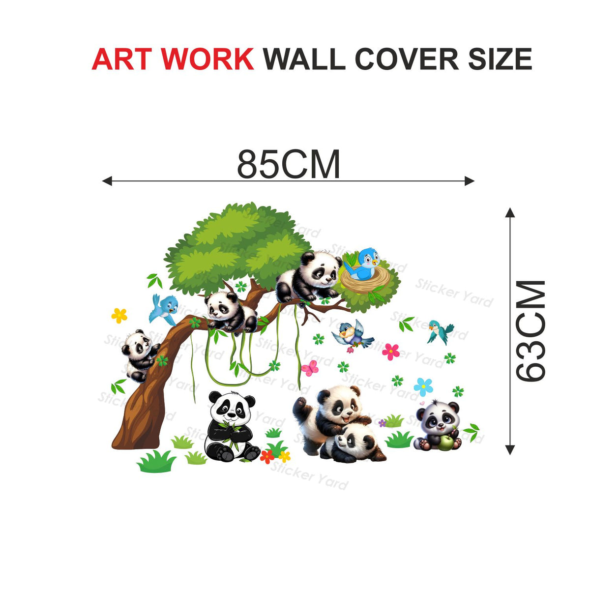 FramingoKart Pvc Vinyl Cute Panda Gang Tree Self-Adhesive Wall Sticker for Home Decor/Decoration - Living Room, Bedroom, Kids Room (Multicolor,Size 85X63CM)