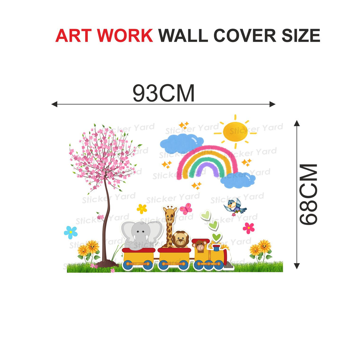 FramingoKart Pvc Vinyl Animals Train Cute Self-Adhesive Wall Sticker for Home Decor/Decoration - Living Room, Bedroom, Kids Room (Multicolor,Size 93X68CM)