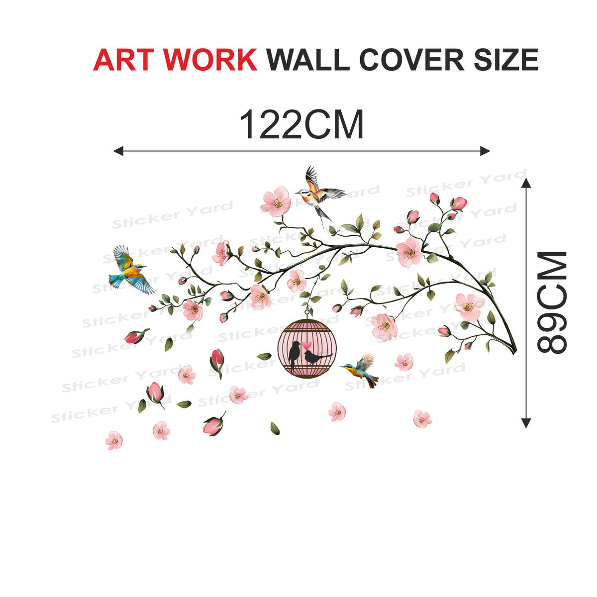 FramingoKart Pvc Vinyl Branch Flowers Birds Self-Adhesive Wall Sticker for Home Decor/Decoration - Living Room, Bedroom, Kids Room (Multicolor,Size 122X89CM)