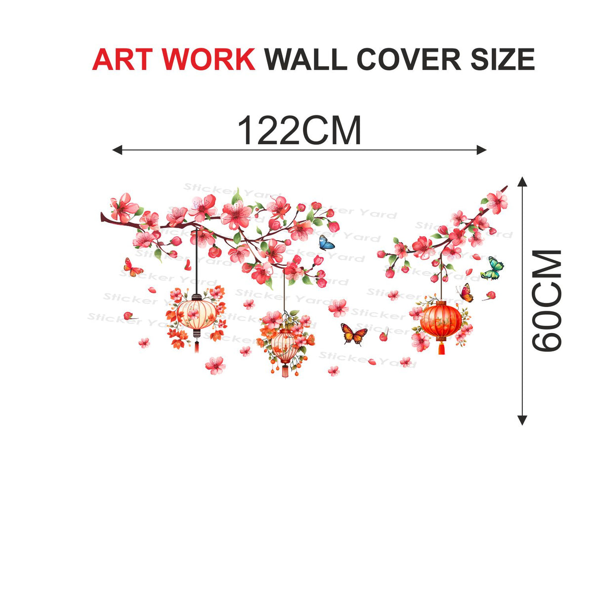 FramingoKart Pvc Vinyl Flowers Branch Lantern  Self-Adhesive Wall Sticker for Home Decor/Decoration - Living Room, Bedroom, Kids Room (Multicolor,Size 122X60CM)