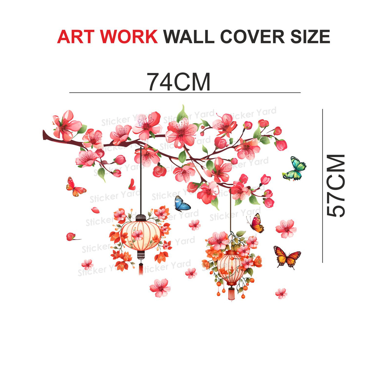 FramingoKart Pvc Vinyl Branch Flowers Birds Lantern Self-Adhesive Wall Sticker for Home Decor/Decoration - Living Room, Bedroom, Kids Room (Multicolor,Size 74X57CM)
