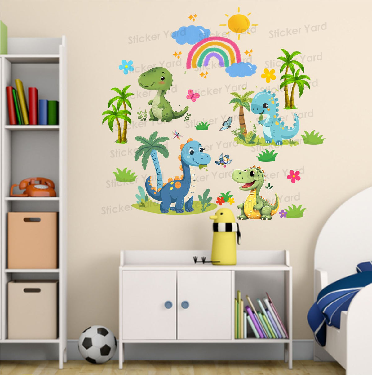 FramingoKart Pvc Vinyl Cute Dinosaurs Self-Adhesive Wall Sticker for Home Decor/Decoration - Living Room, Bedroom, Kids Room (Multicolor,Size 76X73CM)