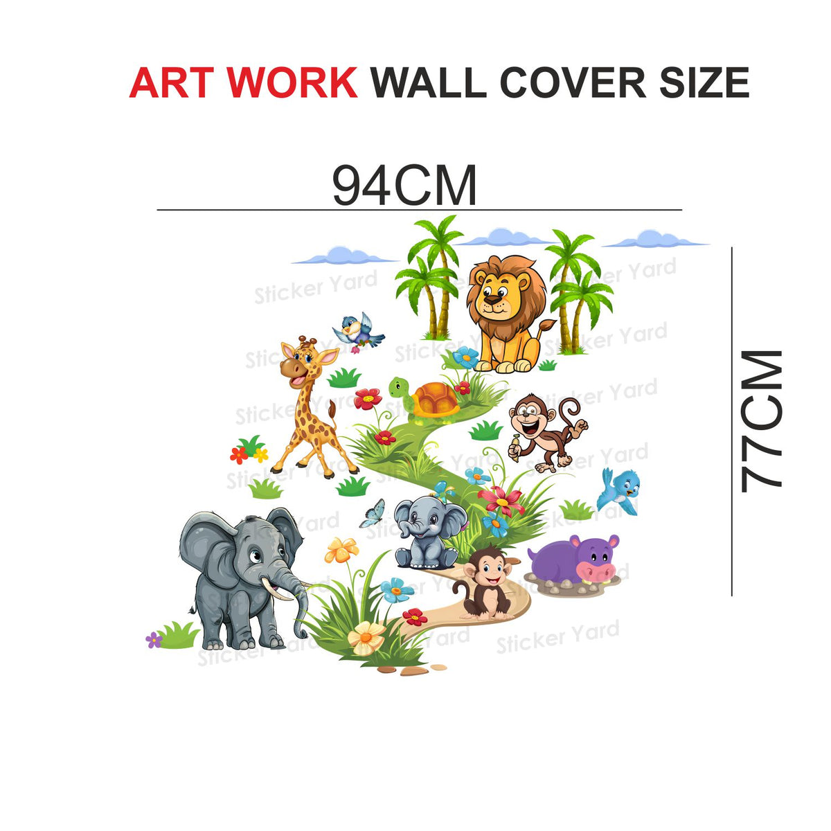 FramingoKart Pvc Vinyl Cute Animals Path  Self-Adhesive Wall Sticker for Home Decor/Decoration - Living Room, Bedroom, Kids Room (Multicolor,Size 94X77CM)