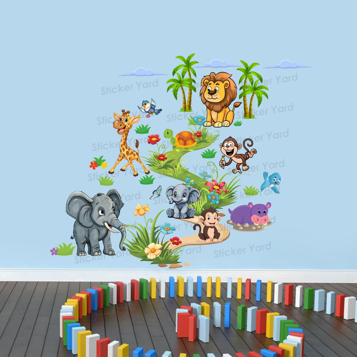 FramingoKart Pvc Vinyl Cute Animals Path  Self-Adhesive Wall Sticker for Home Decor/Decoration - Living Room, Bedroom, Kids Room (Multicolor,Size 94X77CM)
