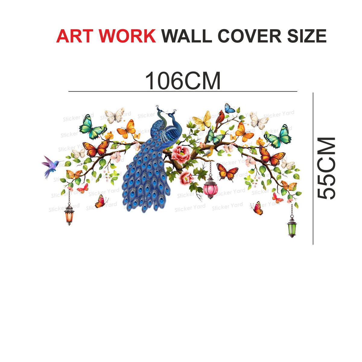 FramingoKart Pvc Vinyl Peacock On Colorful Branch Self-Adhesive Wall Sticker for Home Decor/Decoration - Living Room, Bedroom, Kids Room (Multicolor,Size 106X55CM)