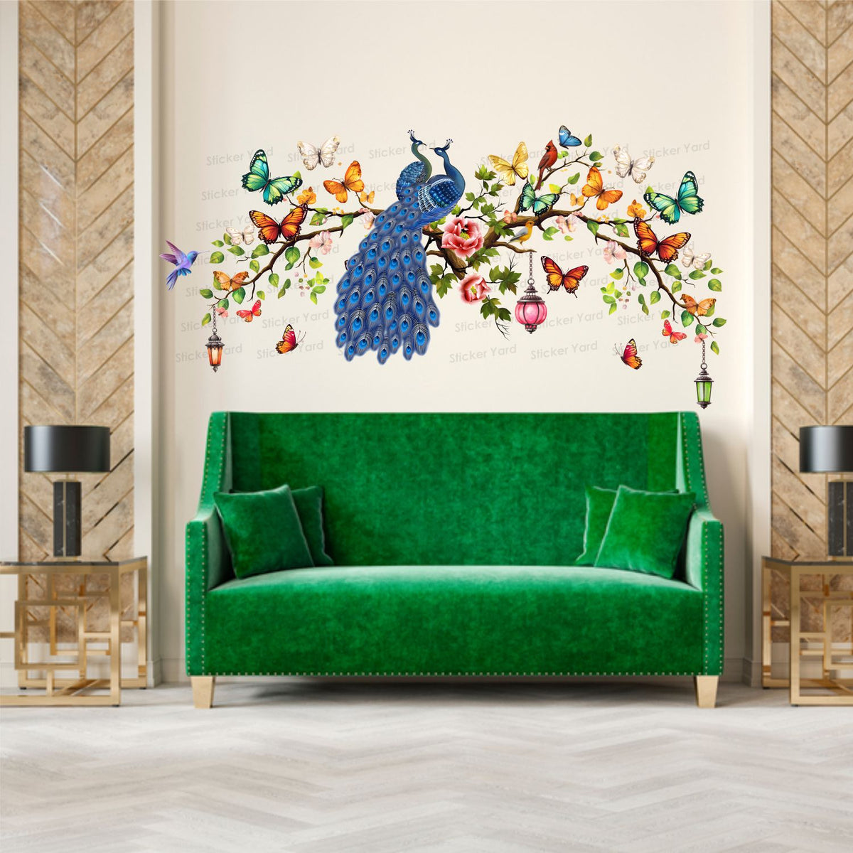 FramingoKart Pvc Vinyl Peacock On Colorful Branch Self-Adhesive Wall Sticker for Home Decor/Decoration - Living Room, Bedroom, Kids Room (Multicolor,Size 106X55CM)