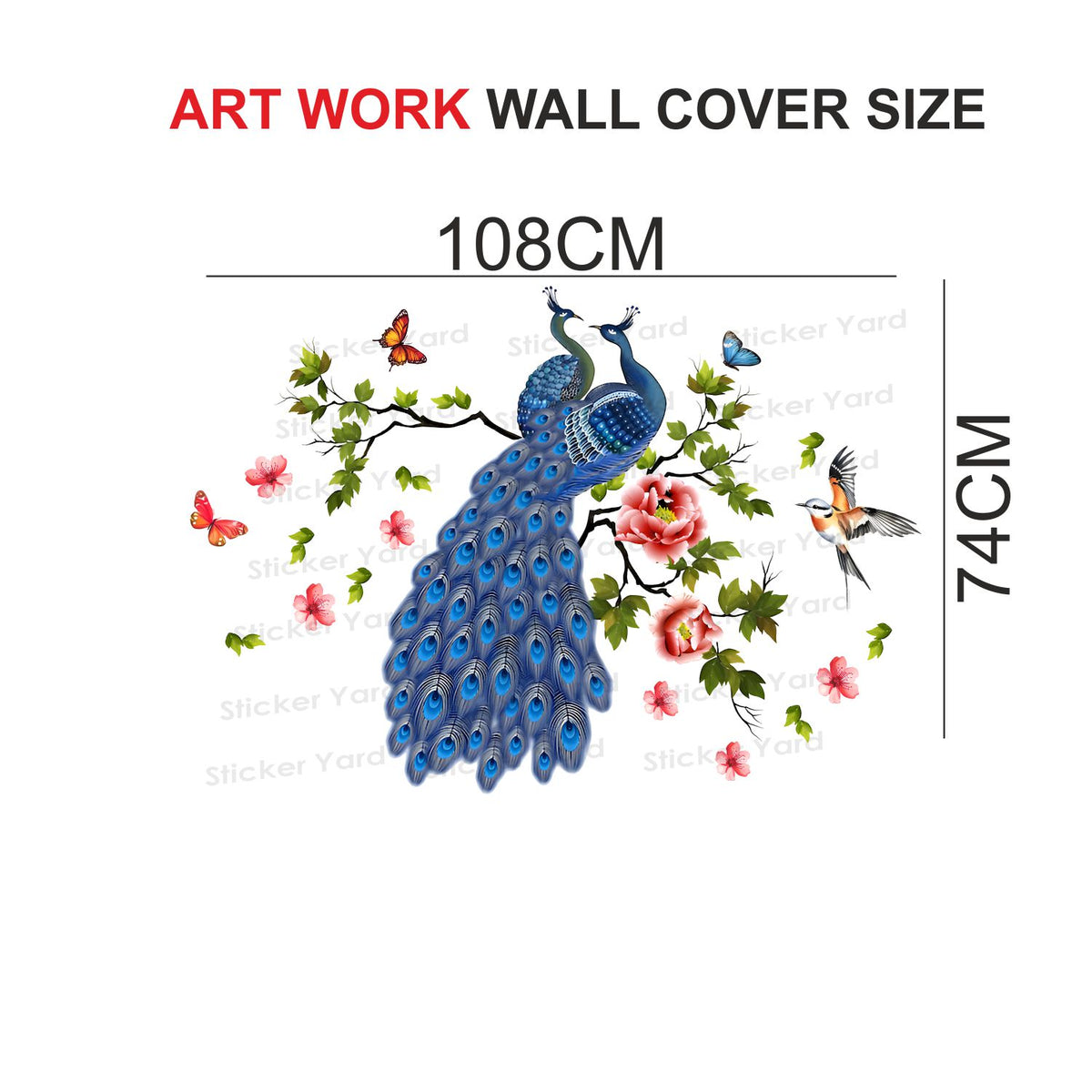 FramingoKart Pvc Vinyl Peacock Branch Floral Self-Adhesive Wall Sticker for Home Decor/Decoration - Living Room, Bedroom, Kids Room (Multicolor,Size 108X74CM)