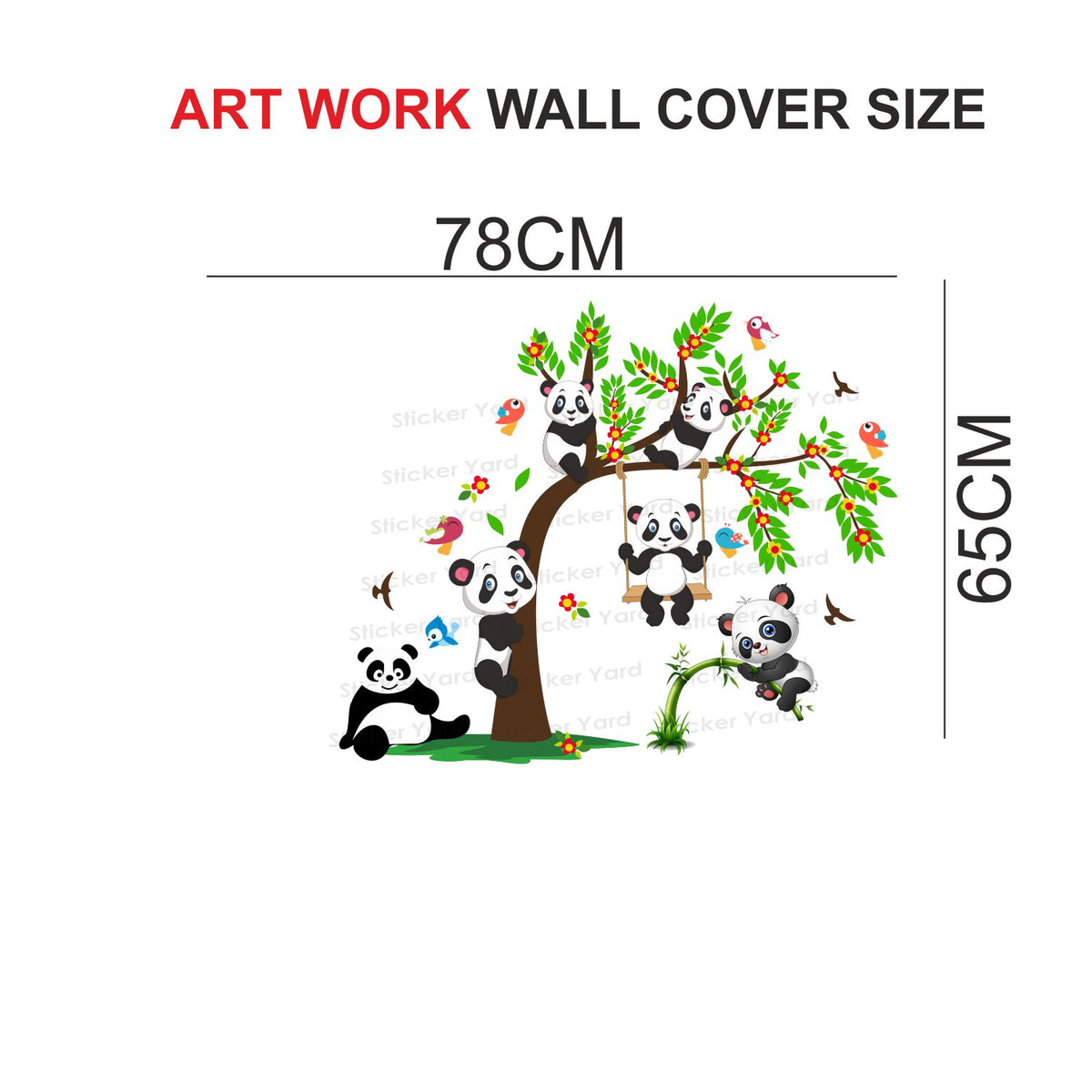 FramingoKart Pvc Vinyl Panda Tree Swing Self-Adhesive Wall Sticker for Home Decor/Decoration - Living Room, Bedroom, Kids Room (Multicolor,Size 78X65CM)