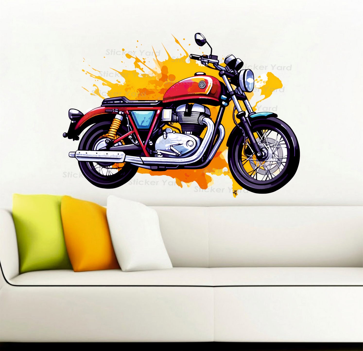 FramingoKart Pvc Vinyl Bike Design Self-Adhesive Wall Sticker for Home Decor/Decoration - Living Room, Bedroom, Kids Room (Multicolor,Size 84X58CM)