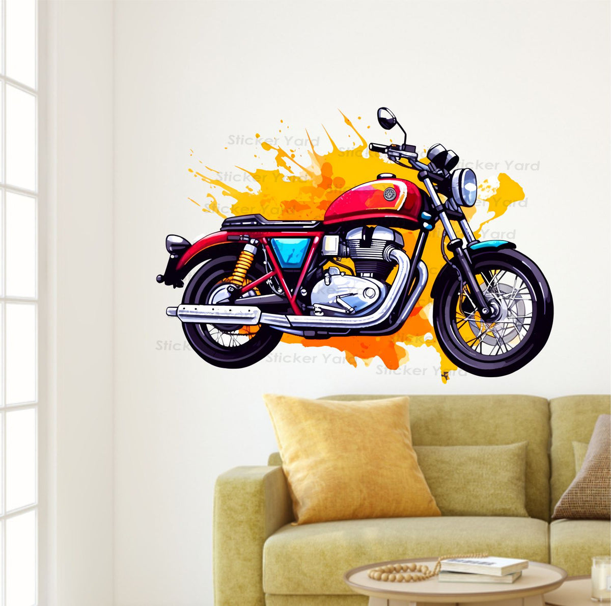 FramingoKart Pvc Vinyl Bike Design Self-Adhesive Wall Sticker for Home Decor/Decoration - Living Room, Bedroom, Kids Room (Multicolor,Size 84X58CM)