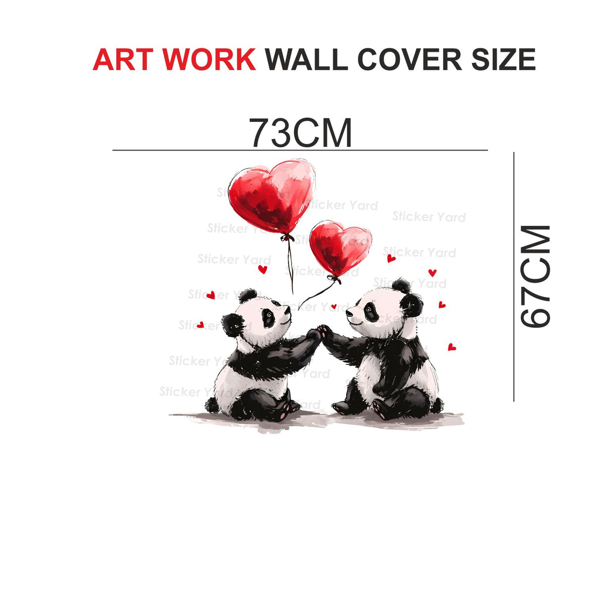 FramingoKart Pvc Vinyl Panda Couple Hearts Self-Adhesive Wall Sticker for Home Decor/Decoration - Living Room, Bedroom, Kids Room (Multicolor,Size 73X67CM)