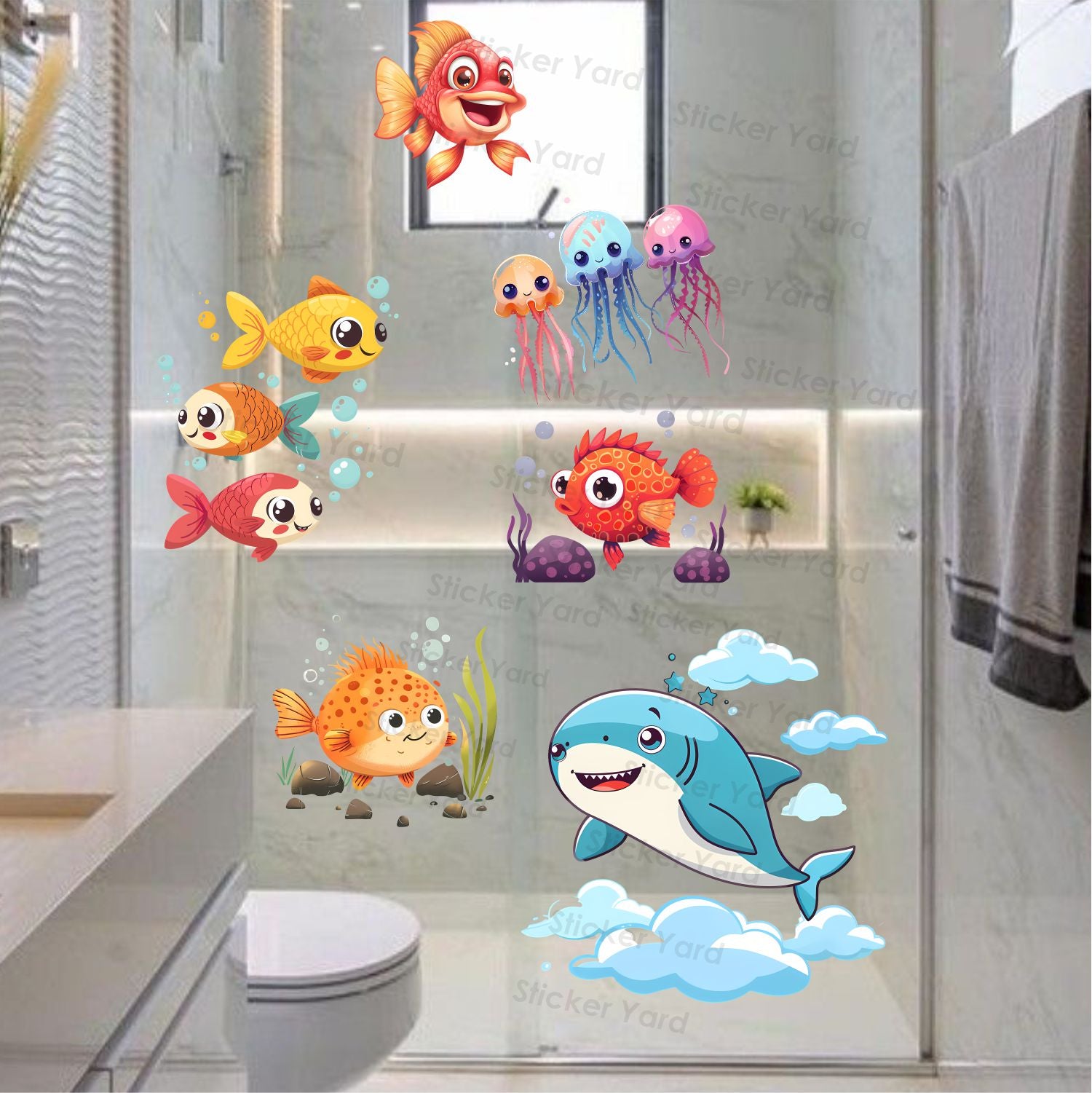 FramingoKart Pvc Vinyl Fishes Aquarium Self-Adhesive Wall Sticker for Home Decor/Decoration - Living Room, Bedroom, Kids Room (Multicolor,Size 78X47CM)