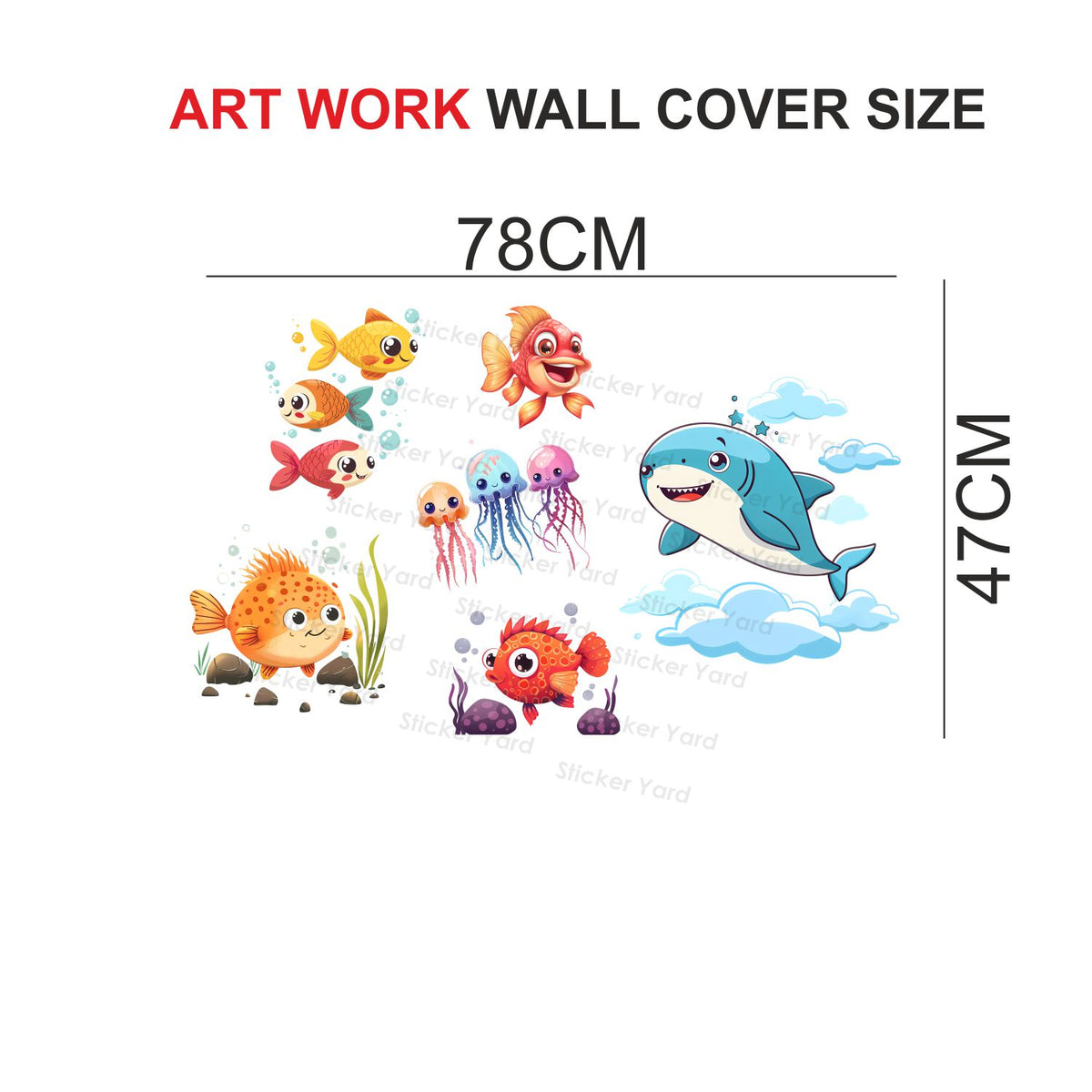 FramingoKart Pvc Vinyl Fishes Aquarium Self-Adhesive Wall Sticker for Home Decor/Decoration - Living Room, Bedroom, Kids Room (Multicolor,Size 78X47CM)