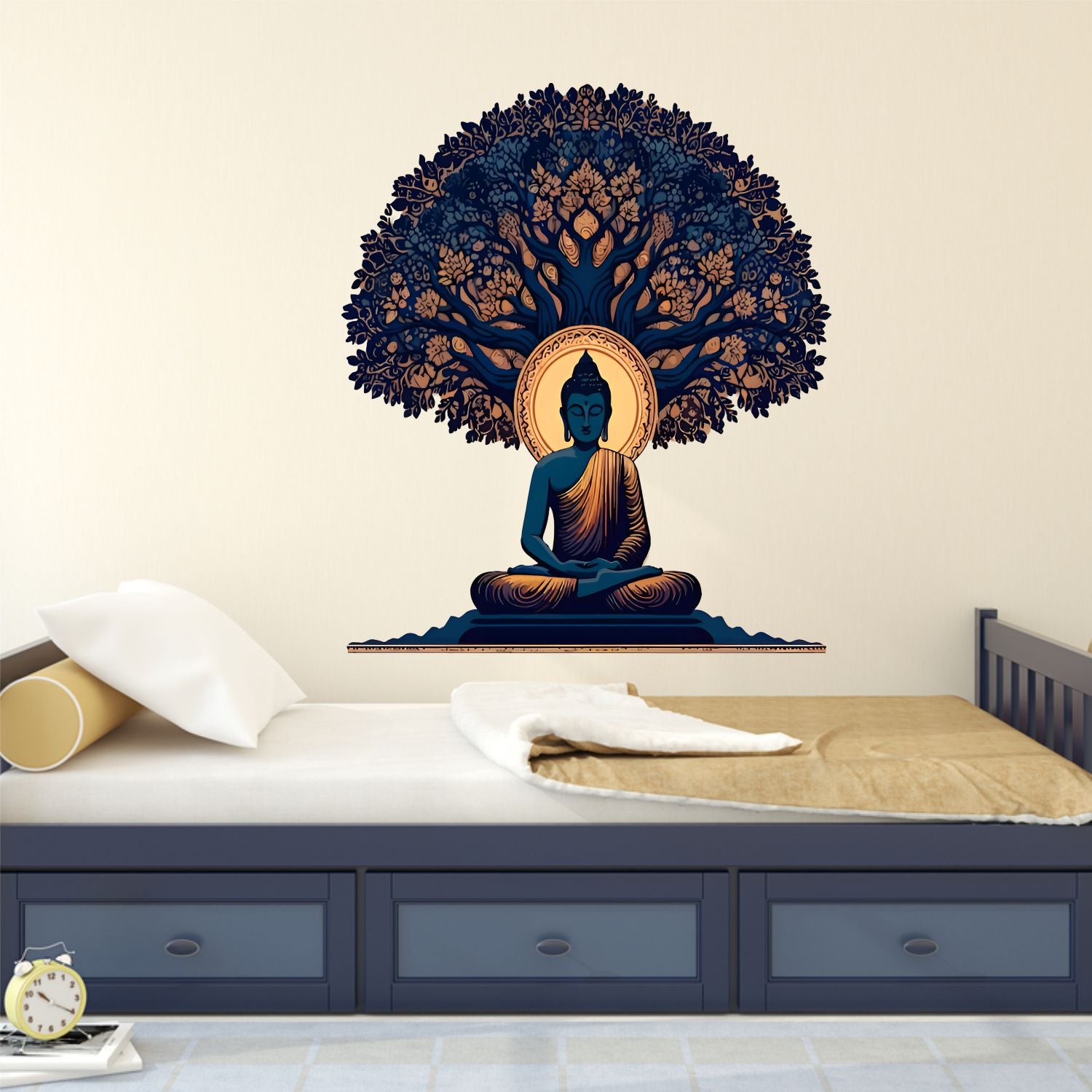 FramingoKart Pvc Vinyl Artistic Buddha Self-Adhesive Wall Sticker for Home Decor/Decoration - Living Room, Bedroom, Kids Room (Multicolor,Size 58X58CM)
