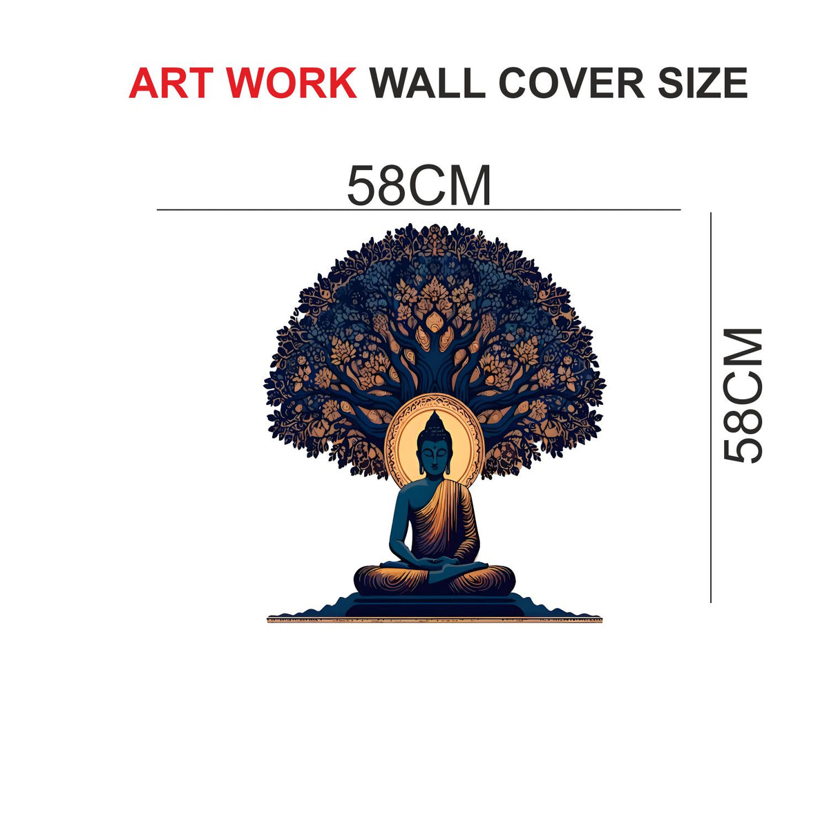 FramingoKart Pvc Vinyl Artistic Buddha Self-Adhesive Wall Sticker for Home Decor/Decoration - Living Room, Bedroom, Kids Room (Multicolor,Size 58X58CM)