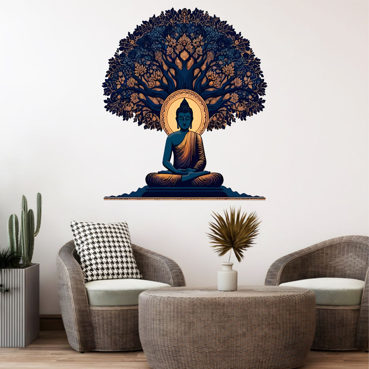 FramingoKart Pvc Vinyl Artistic Buddha Self-Adhesive Wall Sticker for Home Decor/Decoration - Living Room, Bedroom, Kids Room (Multicolor,Size 58X58CM)