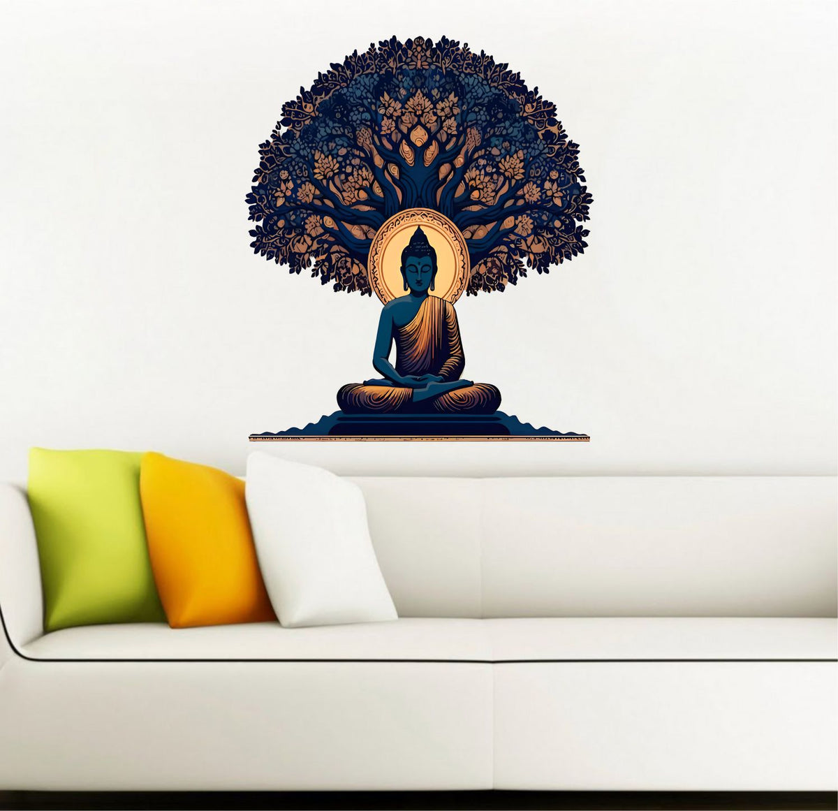 FramingoKart Pvc Vinyl Artistic Buddha Self-Adhesive Wall Sticker for Home Decor/Decoration - Living Room, Bedroom, Kids Room (Multicolor,Size 58X58CM)