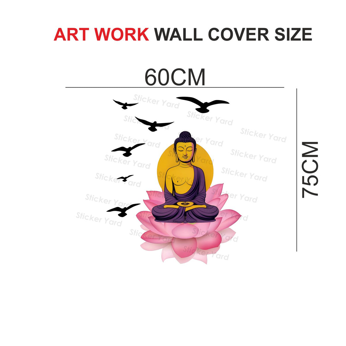 FramingoKart Pvc Vinyl Meditating Buddha Birds Self-Adhesive Wall Sticker for Home Decor/Decoration - Living Room, Bedroom, Kids Room (Multicolor,Size 60X75CM)