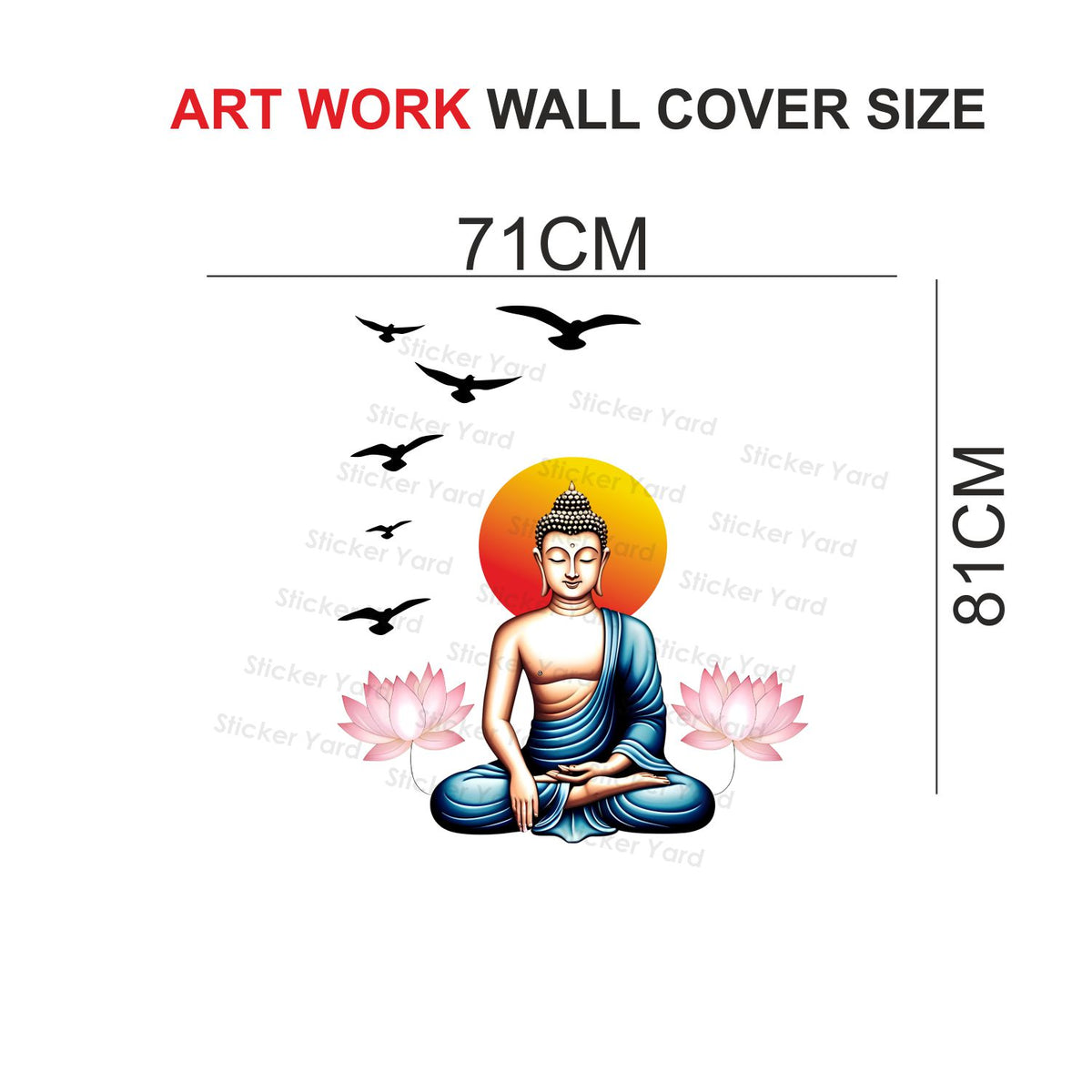 FramingoKart Pvc Vinyl Buddha Flower Birds Self-Adhesive Wall Sticker for Home Decor/Decoration - Living Room, Bedroom, Kids Room (Multicolor,Size 71X81CM)