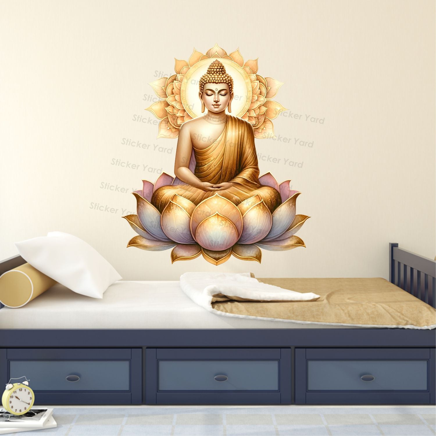 FramingoKart Pvc Vinyl Golden Buddha Self-Adhesive Wall Sticker for Home Decor/Decoration - Living Room, Bedroom, Kids Room (Multicolor,Size 49X58CM)