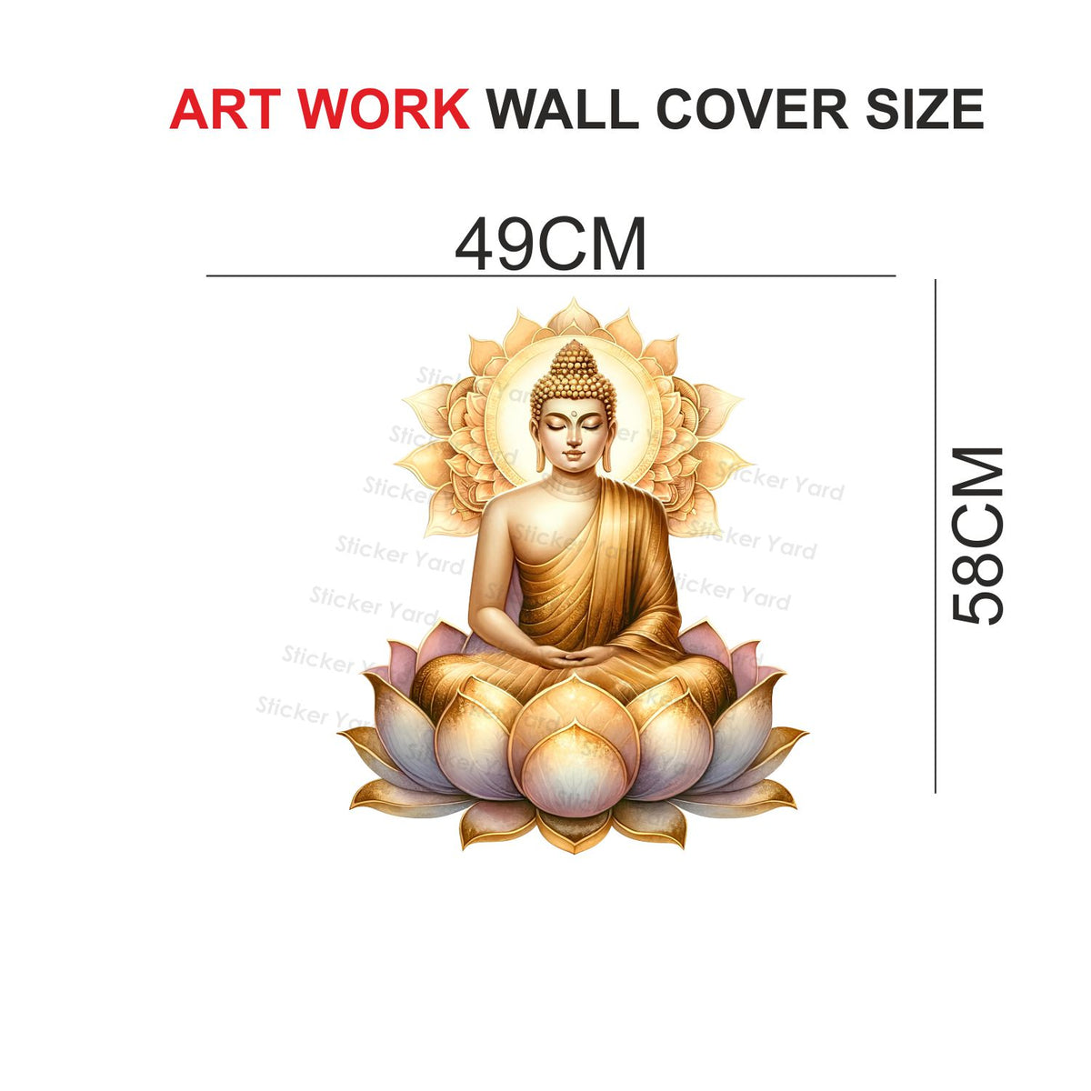 FramingoKart Pvc Vinyl Golden Buddha Self-Adhesive Wall Sticker for Home Decor/Decoration - Living Room, Bedroom, Kids Room (Multicolor,Size 49X58CM)