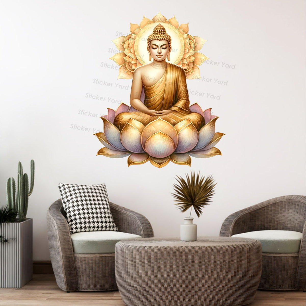 FramingoKart Pvc Vinyl Golden Buddha Self-Adhesive Wall Sticker for Home Decor/Decoration - Living Room, Bedroom, Kids Room (Multicolor,Size 49X58CM)