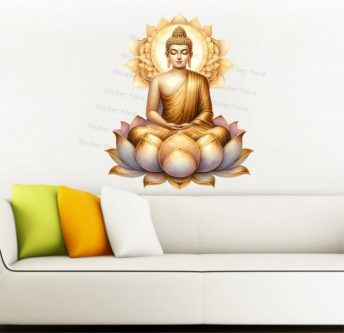 FramingoKart Pvc Vinyl Golden Buddha Self-Adhesive Wall Sticker for Home Decor/Decoration - Living Room, Bedroom, Kids Room (Multicolor,Size 49X58CM)