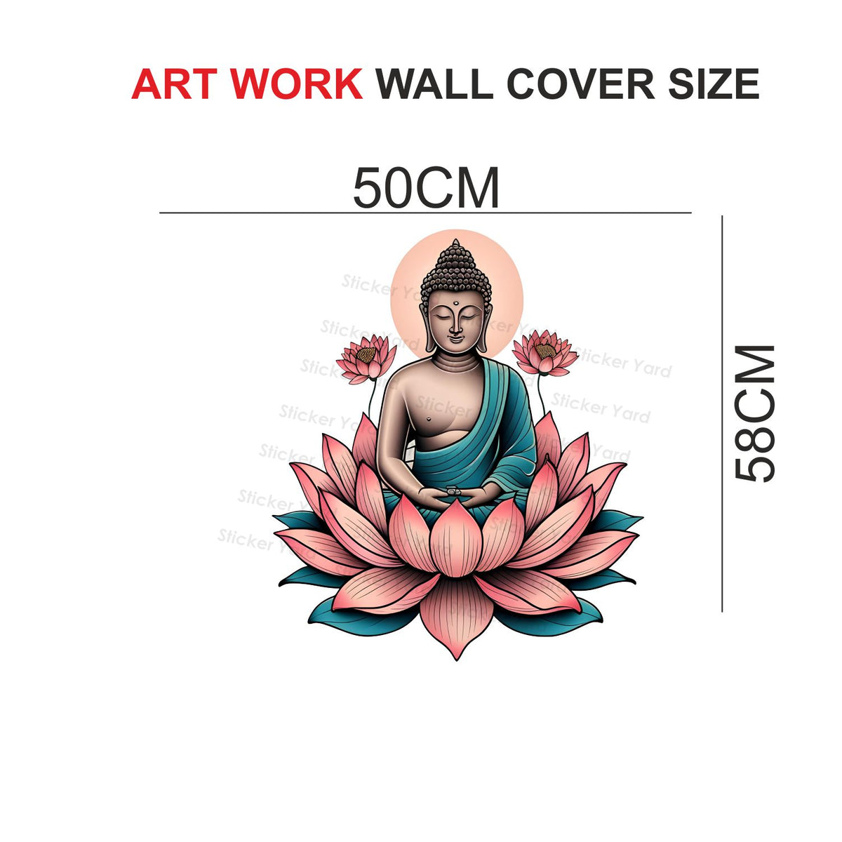 FramingoKart Pvc Vinyl Buddha On Lotus Self-Adhesive Wall Sticker for Home Decor/Decoration - Living Room, Bedroom, Kids Room (Multicolor,Size 50X58CM)