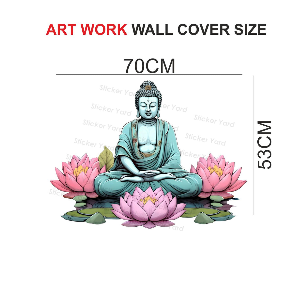 FramingoKart Pvc Vinyl Buddha Lotus Floral Self-Adhesive Wall Sticker for Home Decor/Decoration - Living Room, Bedroom, Kids Room (Multicolor,Size 70X53CM)