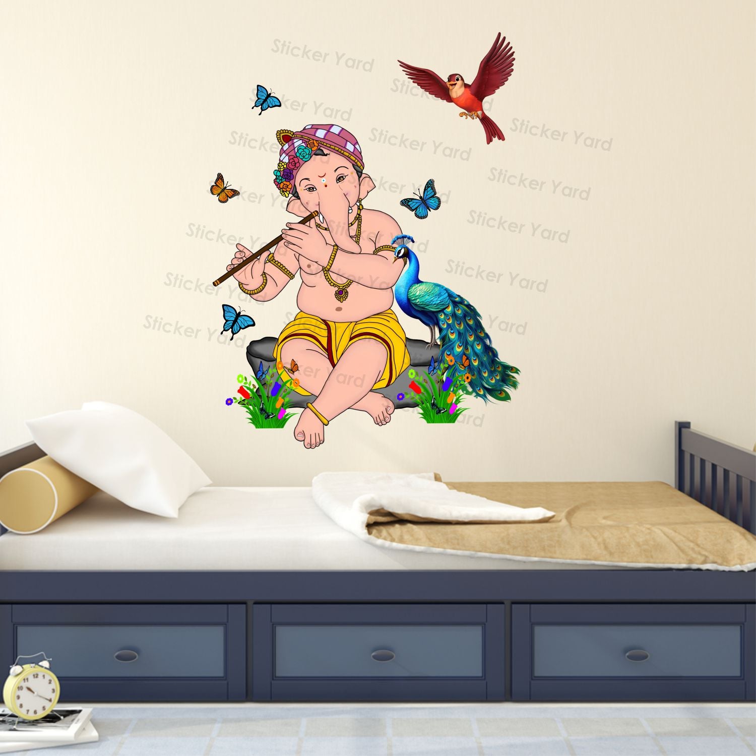 FramingoKart Pvc Vinyl Lord Ganesh Art Self-Adhesive Wall Sticker for Home Decor/Decoration - Living Room, Bedroom, Kids Room (Multicolor,Size 56X75CM)