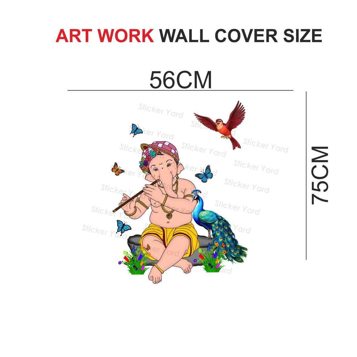 FramingoKart Pvc Vinyl Lord Ganesh Art Self-Adhesive Wall Sticker for Home Decor/Decoration - Living Room, Bedroom, Kids Room (Multicolor,Size 56X75CM)