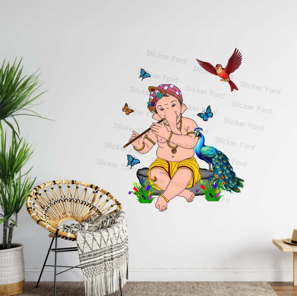 FramingoKart Pvc Vinyl Lord Ganesh Art Self-Adhesive Wall Sticker for Home Decor/Decoration - Living Room, Bedroom, Kids Room (Multicolor,Size 56X75CM)