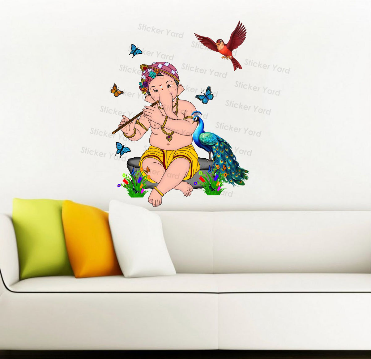 FramingoKart Pvc Vinyl Lord Ganesh Art Self-Adhesive Wall Sticker for Home Decor/Decoration - Living Room, Bedroom, Kids Room (Multicolor,Size 56X75CM)