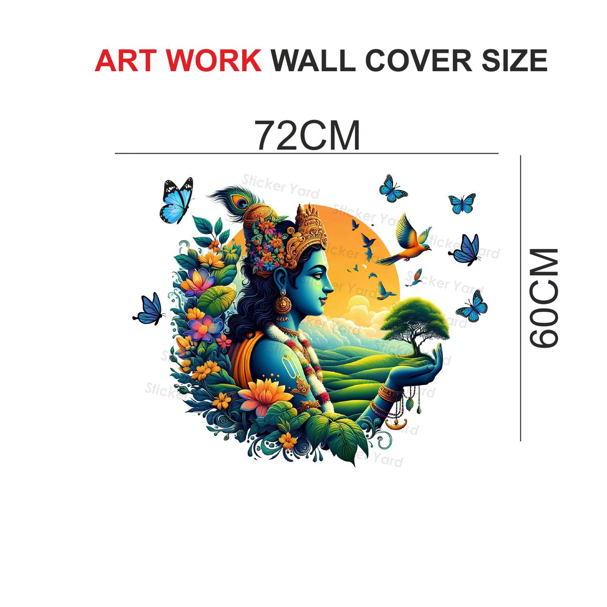 FramingoKart Pvc Vinyl Lord Krishna Nature Self-Adhesive Wall Sticker for Home Decor/Decoration - Living Room, Bedroom, Kids Room (Multicolor,Size 72X60CM)