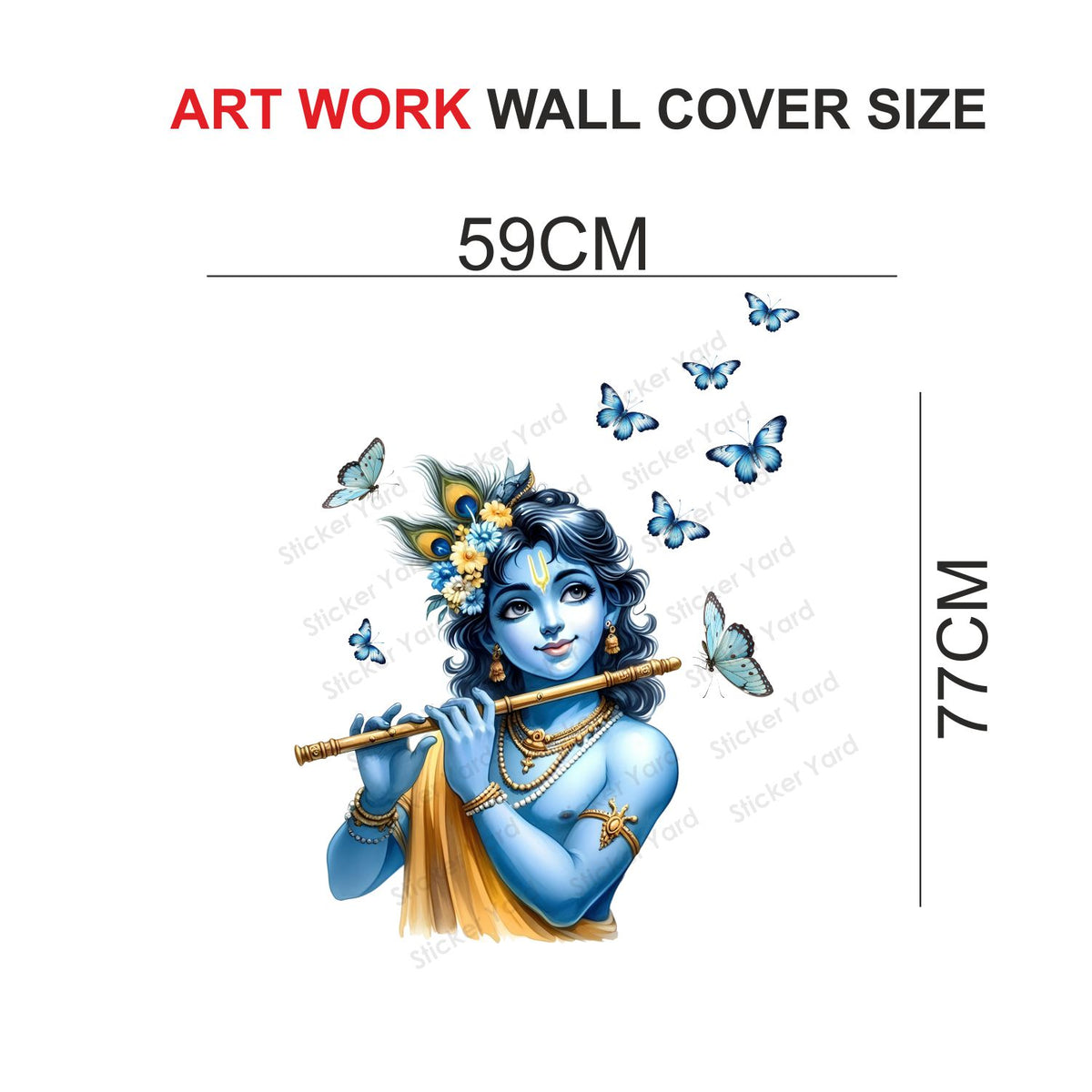 FramingoKart Pvc Vinyl Krishna Flute Butterflies Self-Adhesive Wall Sticker for Home Decor/Decoration - Living Room, Bedroom, Kids Room (Multicolor,Size 59X77CM)