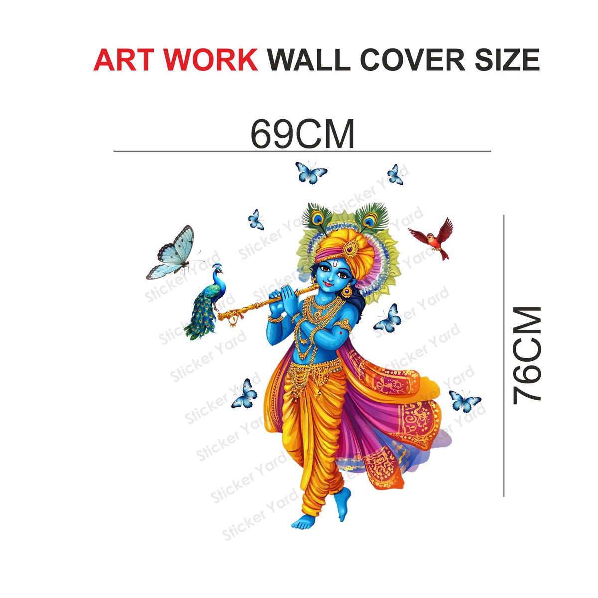 FramingoKart Pvc Vinyl Krishna Birds & Butterflies Self-Adhesive Wall Sticker for Home Decor/Decoration - Living Room, Bedroom, Kids Room (Multicolor,Size 69X76CM)