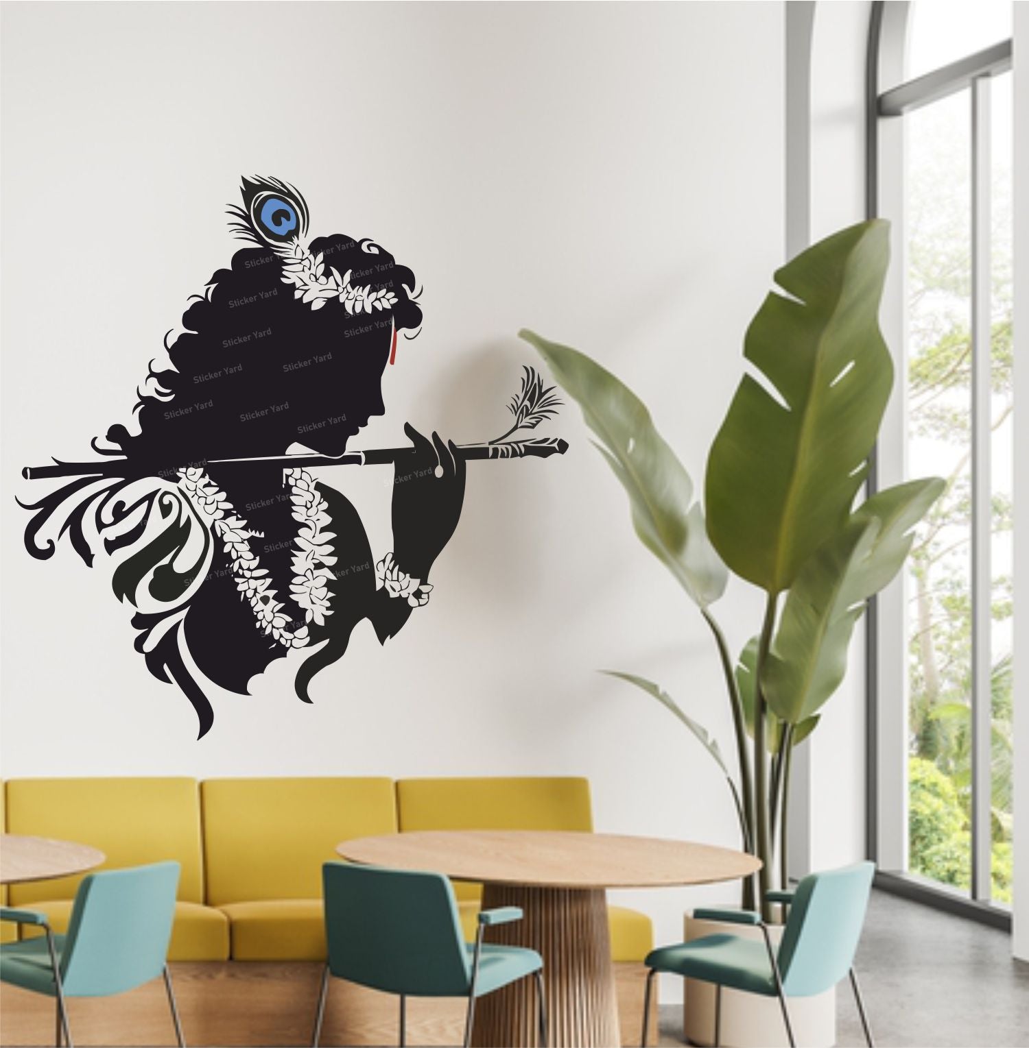 FramingoKart Pvc Vinyl Artistic Krishna Design Self-Adhesive Wall Sticker for Home Decor/Decoration - Living Room, Bedroom, Kids Room (Multicolor,Size 60X60CM)