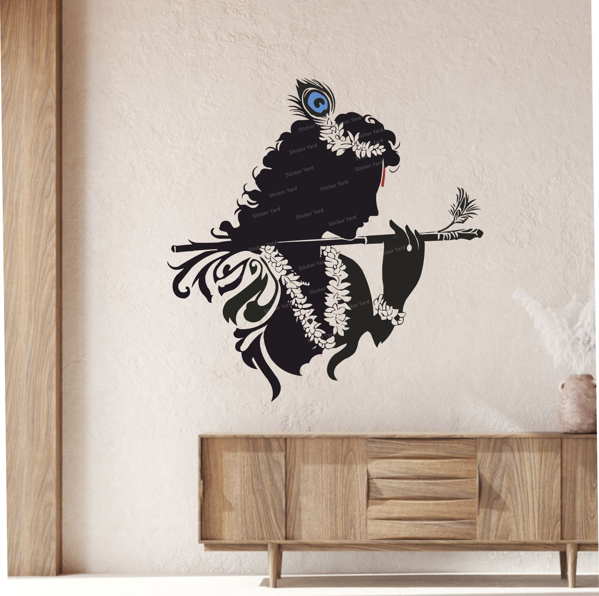 FramingoKart Pvc Vinyl Artistic Krishna Design Self-Adhesive Wall Sticker for Home Decor/Decoration - Living Room, Bedroom, Kids Room (Multicolor,Size 60X60CM)
