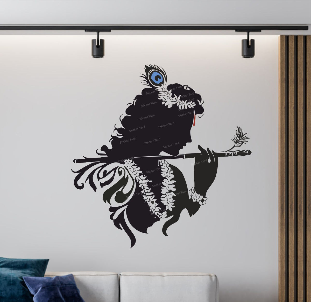 FramingoKart Pvc Vinyl Artistic Krishna Design Self-Adhesive Wall Sticker for Home Decor/Decoration - Living Room, Bedroom, Kids Room (Multicolor,Size 60X60CM)