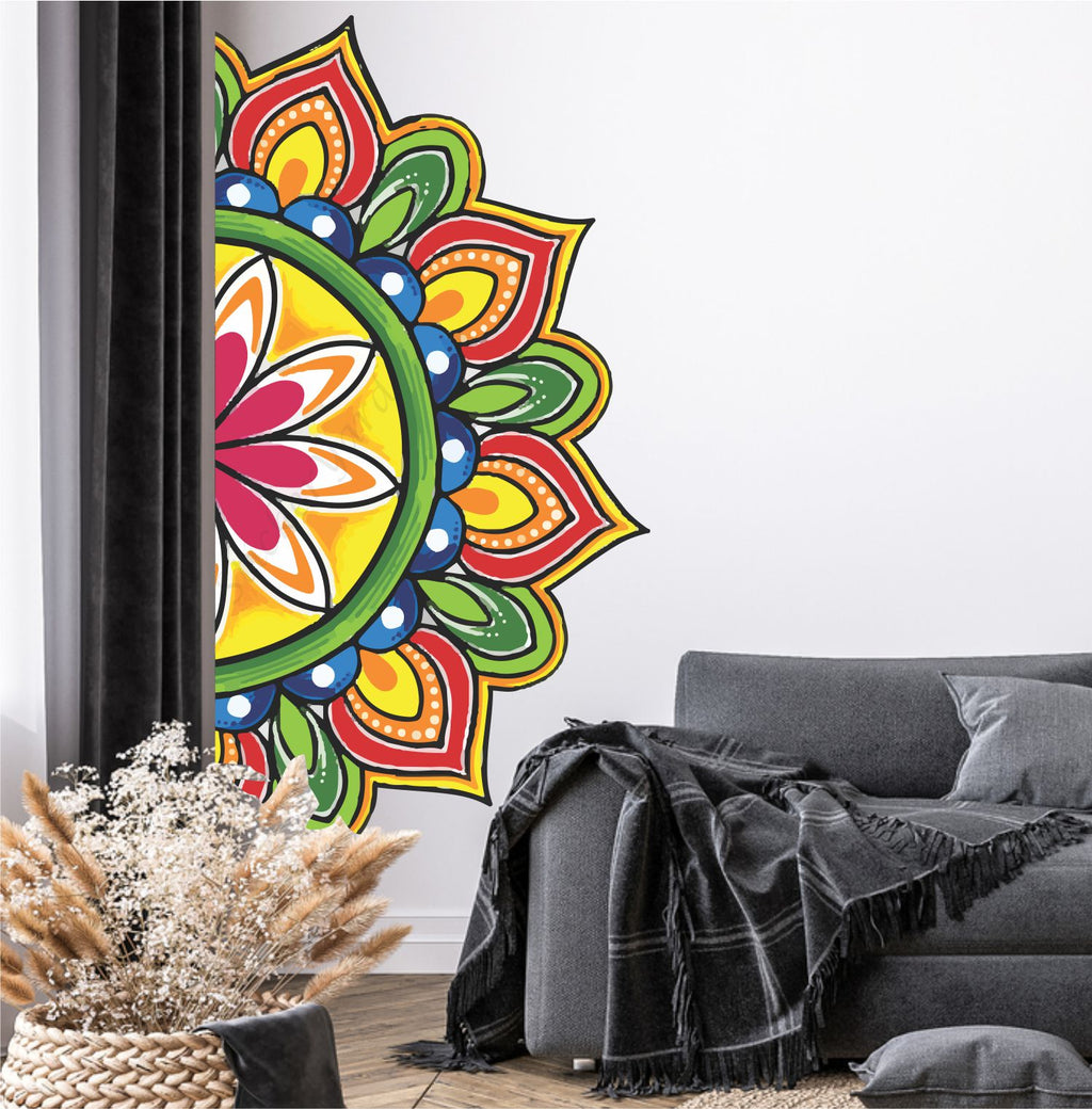 FramingoKart  PVC Vinyl   Mandala Pattern Wall Sticker Big Size Room Walls Home Decor  58cm Self Adhesive Sticker (multicolour,size-58x114cm)