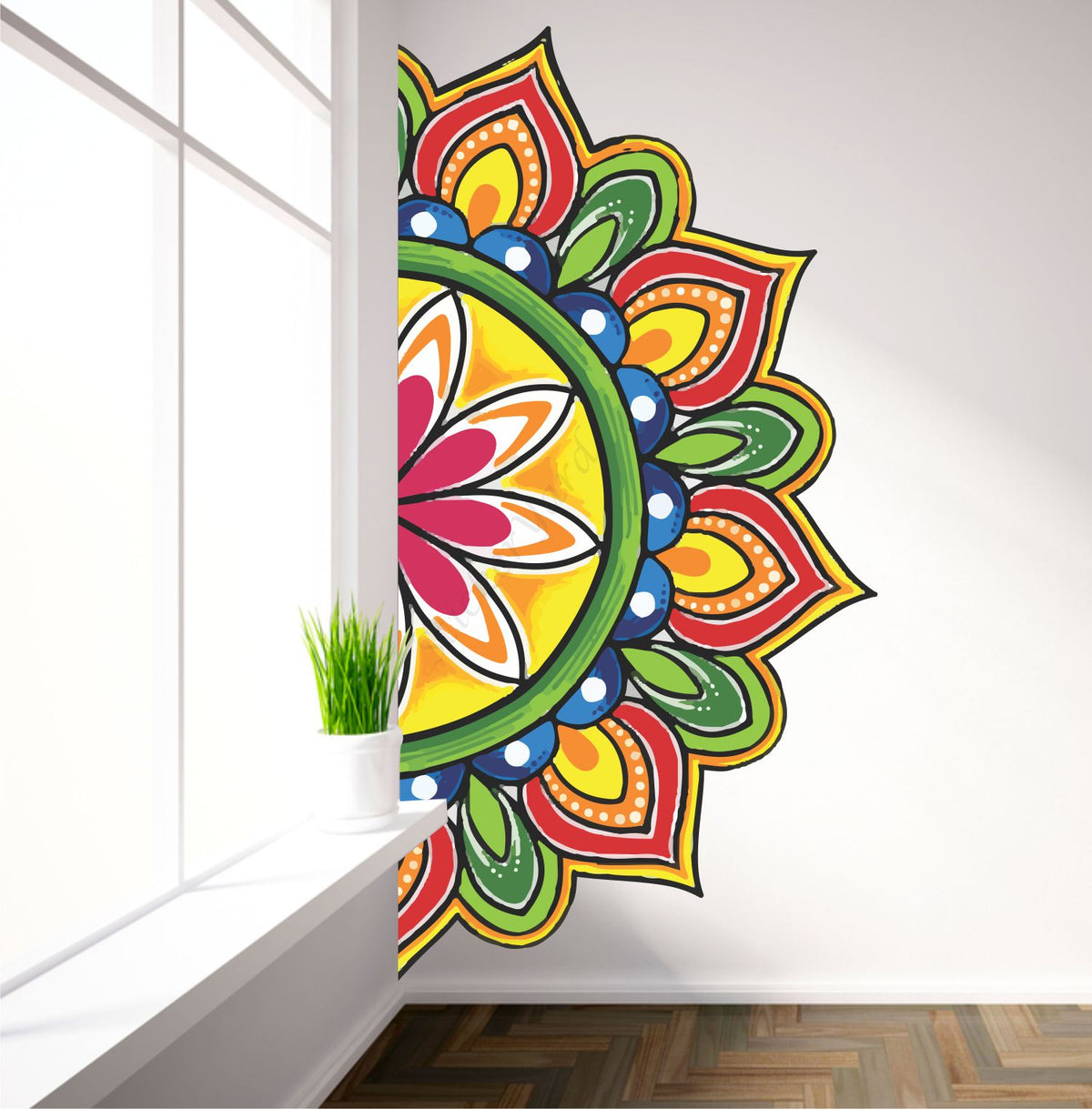 FramingoKart  PVC Vinyl   Mandala Pattern Wall Sticker Big Size Room Walls Home Decor  58cm Self Adhesive Sticker (multicolour,size-58x114cm)