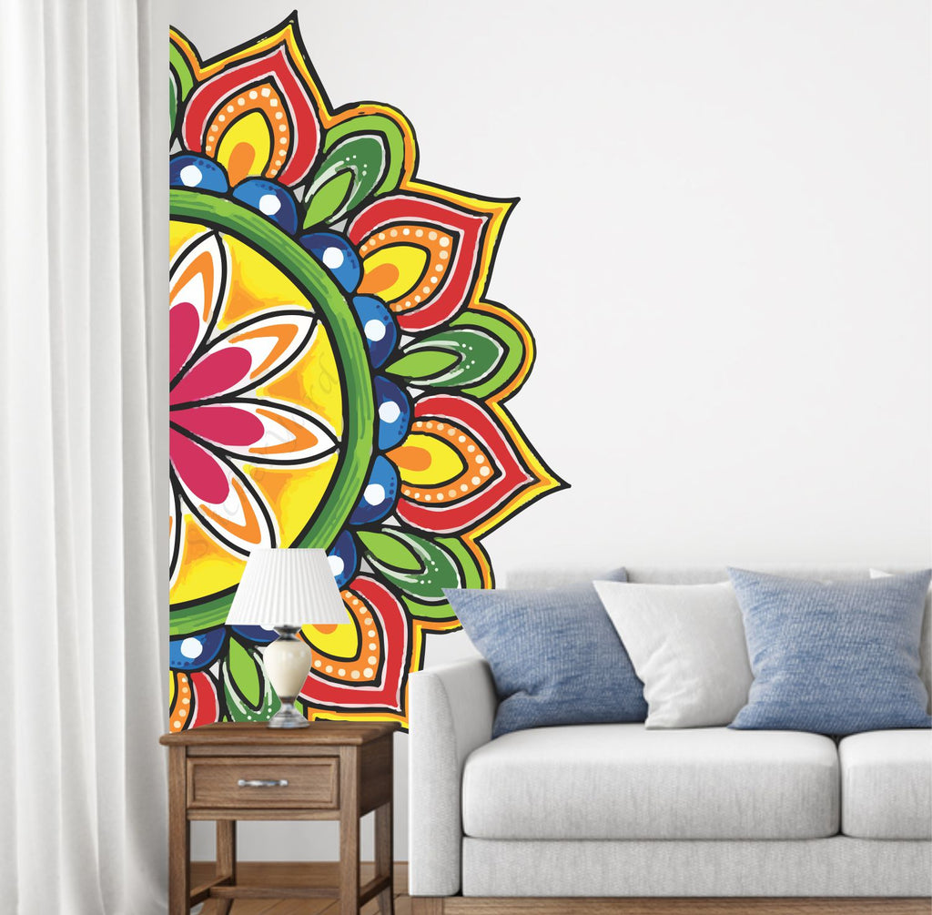 FramingoKart  PVC Vinyl   Mandala Pattern Wall Sticker Big Size Room Walls Home Decor  58cm Self Adhesive Sticker (multicolour,size-58x114cm)