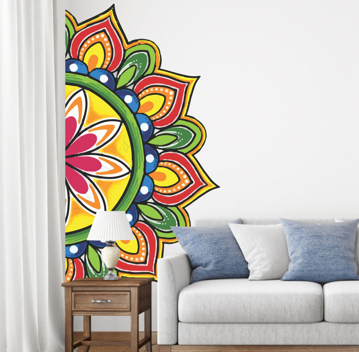 FramingoKart  PVC Vinyl   Mandala Pattern Wall Sticker Big Size Room Walls Home Decor  58cm Self Adhesive Sticker (multicolour,size-58x114cm)