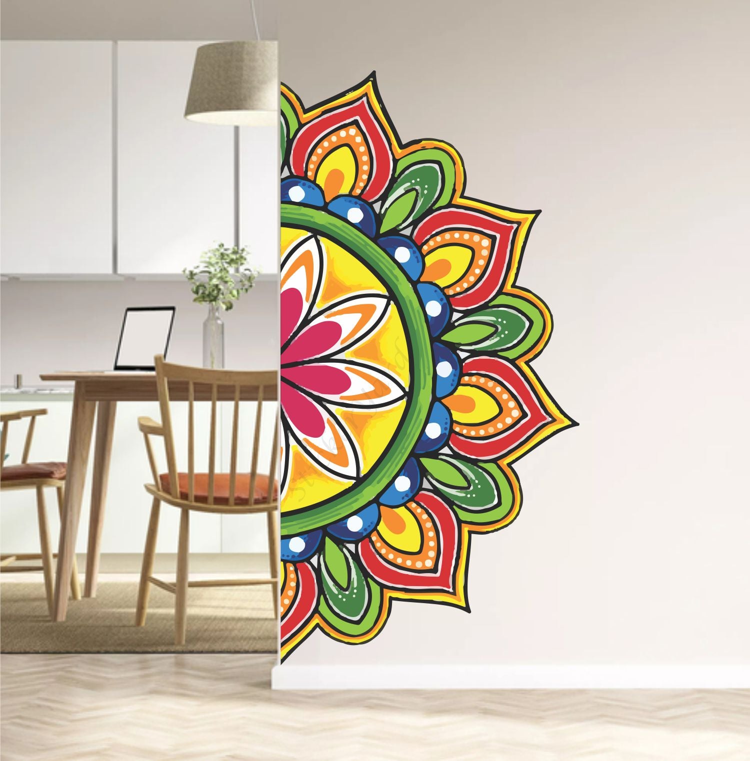 FramingoKart  PVC Vinyl   Mandala Pattern Wall Sticker Big Size Room Walls Home Decor  58cm Self Adhesive Sticker (multicolour,size-58x114cm)