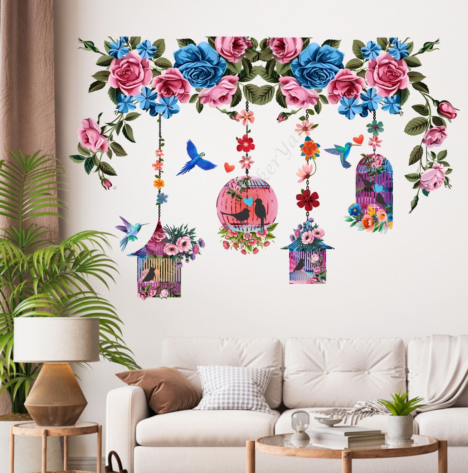 FramingoKart  PVC Vinyl  Lantern Floral Wall Sticker Big Size Room Walls Home Decor Self Adhesive Sticker  (multicolour,size-94x63cm)