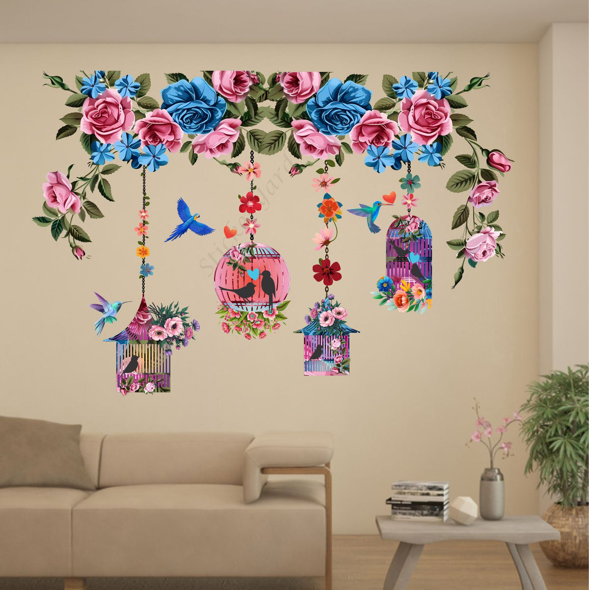FramingoKart  PVC Vinyl  Lantern Floral Wall Sticker Big Size Room Walls Home Decor Self Adhesive Sticker  (multicolour,size-94x63cm)