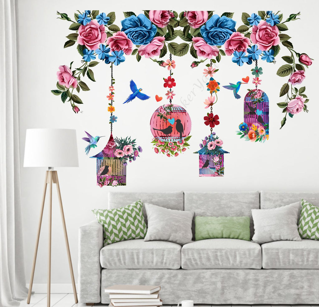 FramingoKart  PVC Vinyl  Lantern Floral Wall Sticker Big Size Room Walls Home Decor Self Adhesive Sticker  (multicolour,size-94x63cm)